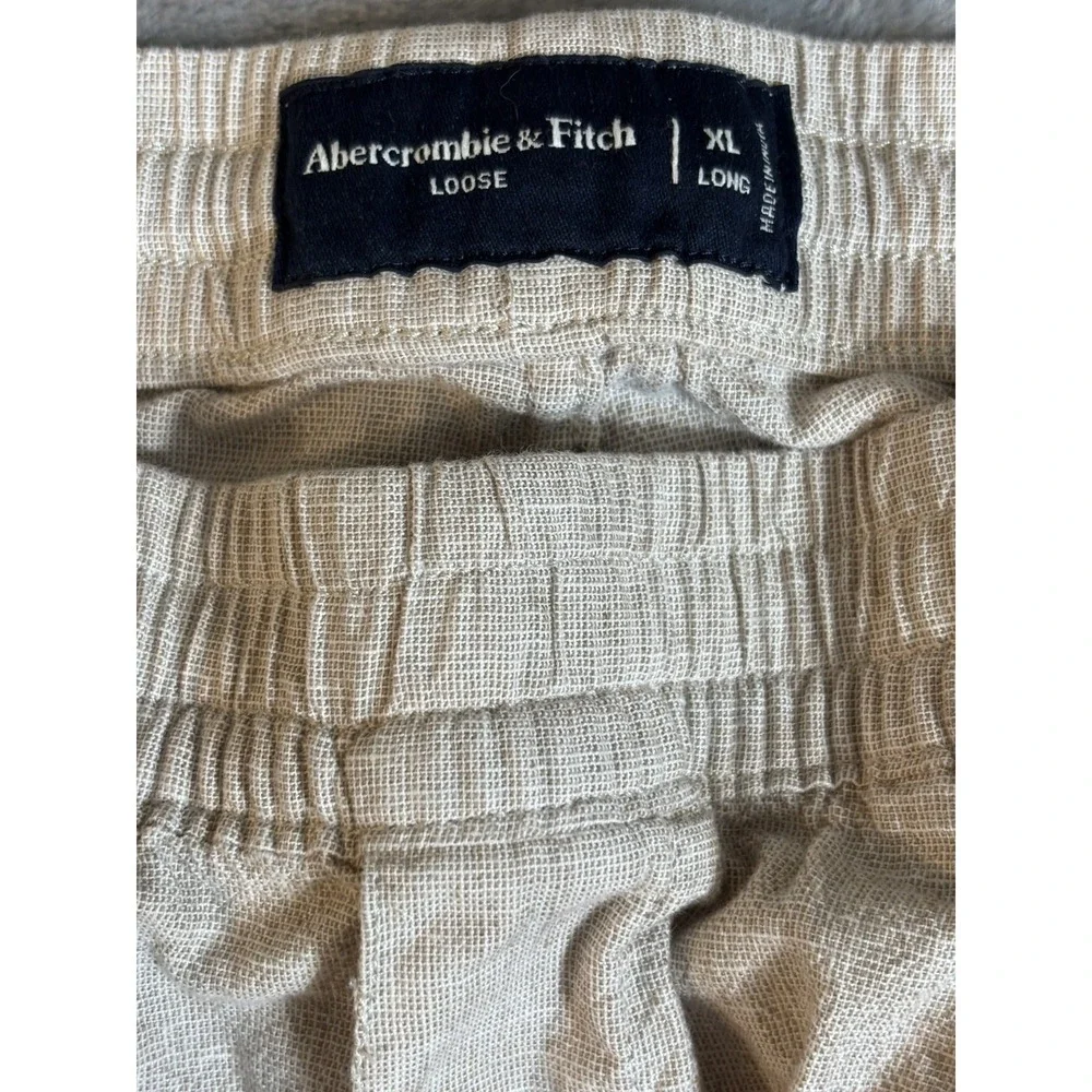 Abercrombie & Fitch Mens Linen Blend Loose Straight Pull On Pant XL Light Beige